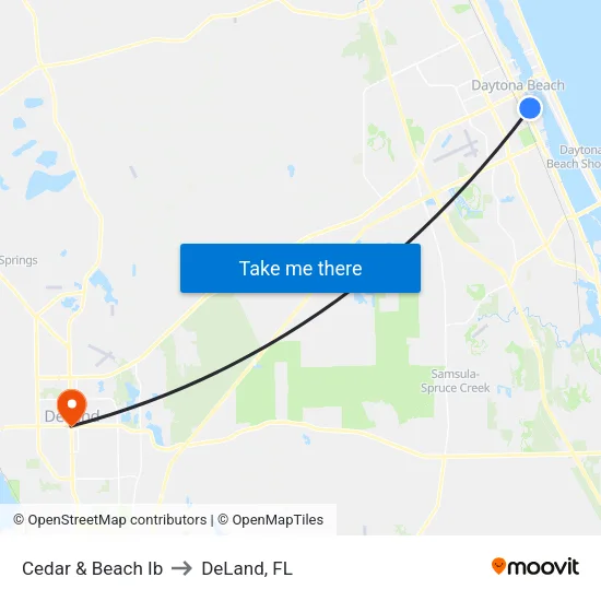 Cedar & Beach Ib to DeLand, FL map