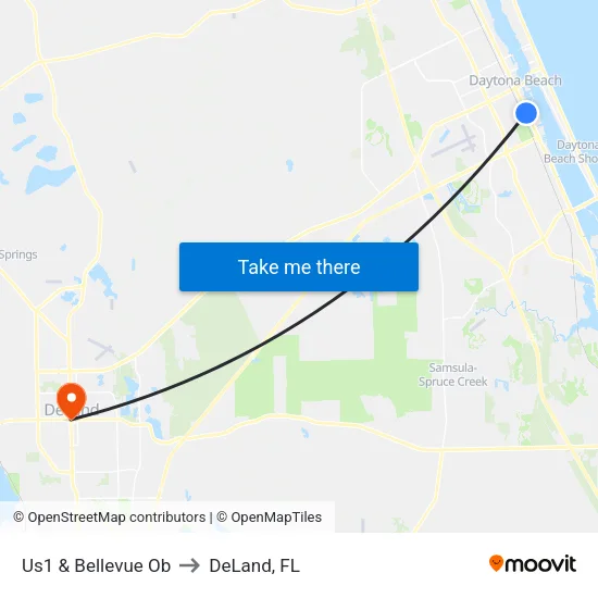 Us1 & Bellevue Ob to DeLand, FL map