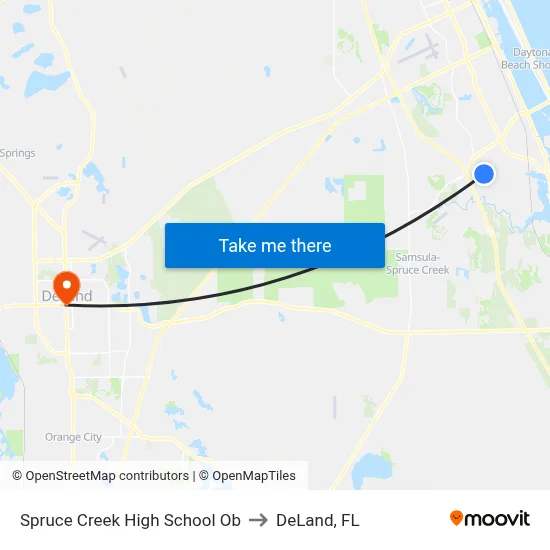 Spruce Creek High School Ob to DeLand, FL map