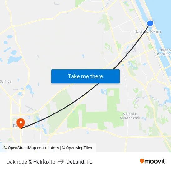 Oakridge & Halifax Ib to DeLand, FL map