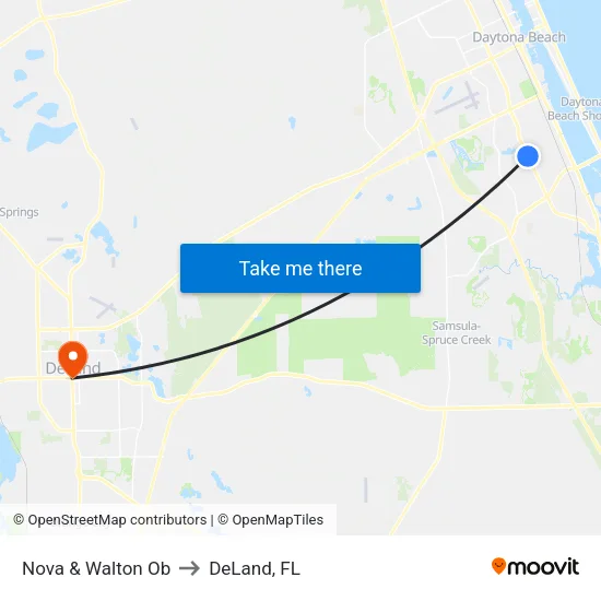 Nova & Walton Ob to DeLand, FL map