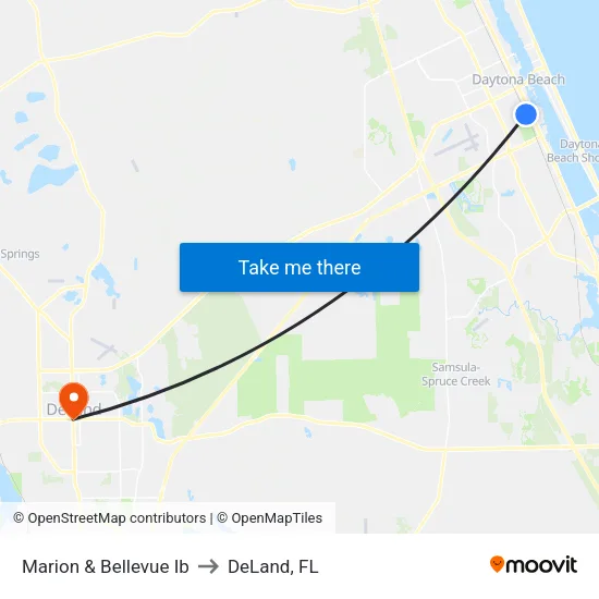 Marion & Bellevue Ib to DeLand, FL map