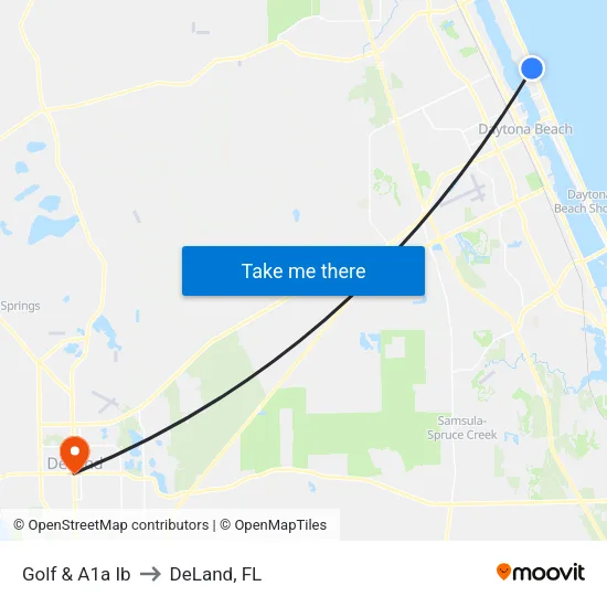 Golf & A1a Ib to DeLand, FL map
