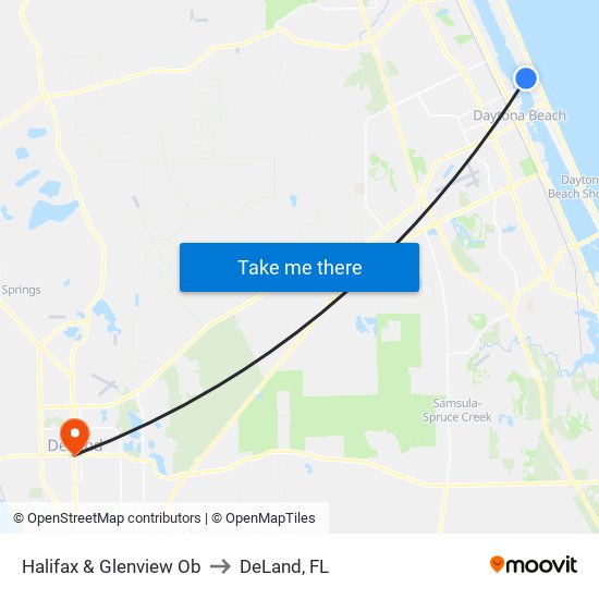 Halifax & Glenview Ob to DeLand, FL map