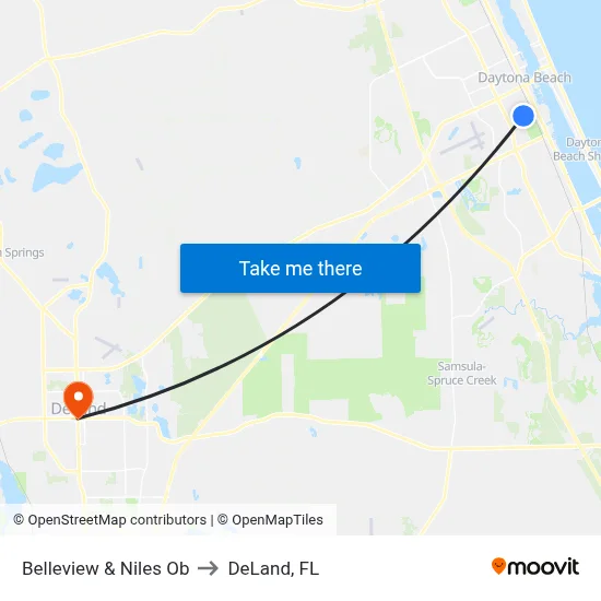 Belleview & Niles Ob to DeLand, FL map