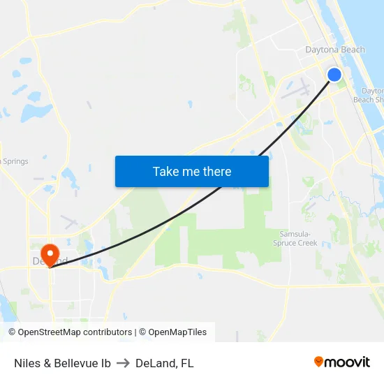 Niles & Bellevue Ib to DeLand, FL map