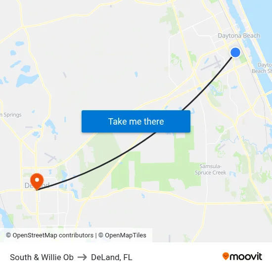 South & Willie Ob to DeLand, FL map
