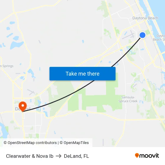 Clearwater & Nova Ib to DeLand, FL map