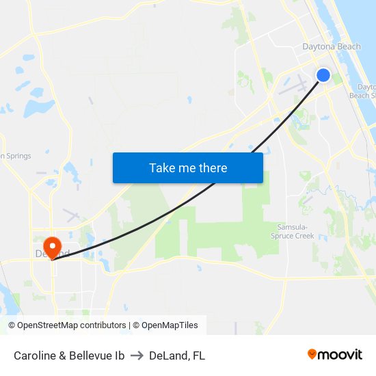 Caroline & Bellevue Ib to DeLand, FL map