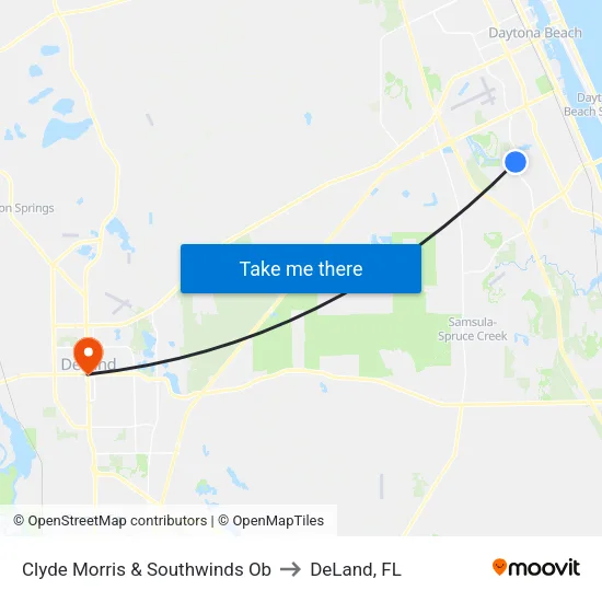 Clyde Morris & Southwinds Ob to DeLand, FL map