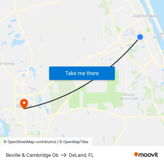 Beville & Cambridge Ob to DeLand, FL map