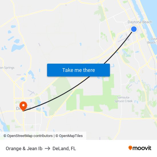 Orange & Jean Ib to DeLand, FL map