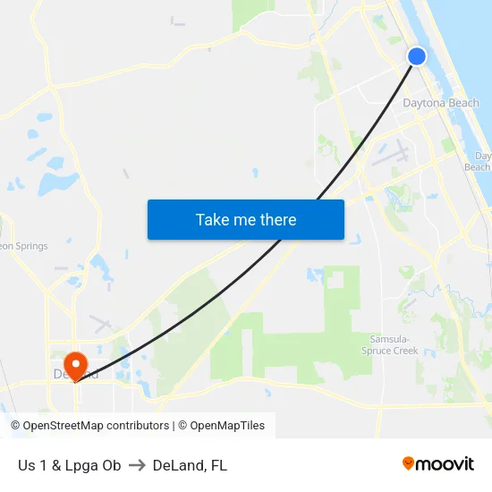 Us 1 & Lpga Ob to DeLand, FL map