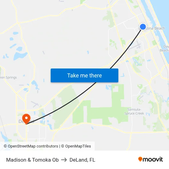 Madison & Tomoka Ob to DeLand, FL map