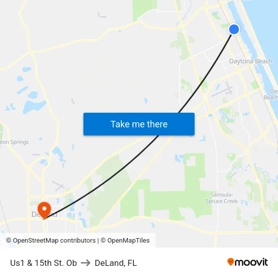 Us1 & 15th St. Ob to DeLand, FL map