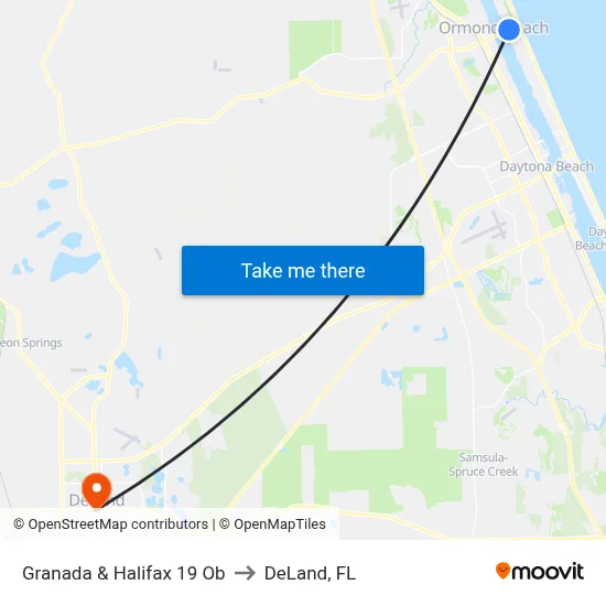 Granada & Halifax 19 Ob to DeLand, FL map