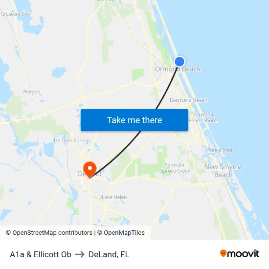A1a & Ellicott Ob to DeLand, FL map