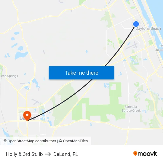 Holly & 3rd St. Ib to DeLand, FL map