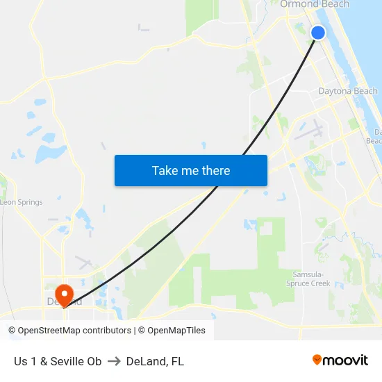Us 1 & Seville Ob to DeLand, FL map