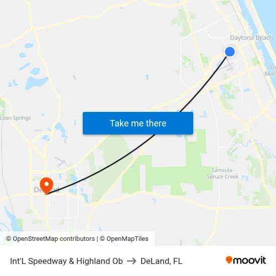 Int'L Speedway & Highland Ob to DeLand, FL map
