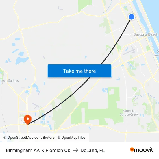 Birmingham Av. & Flomich Ob to DeLand, FL map
