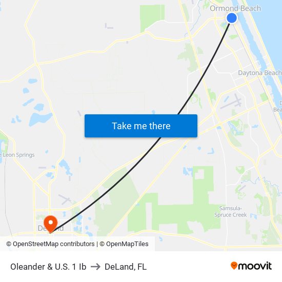 Oleander & U.S. 1 Ib to DeLand, FL map