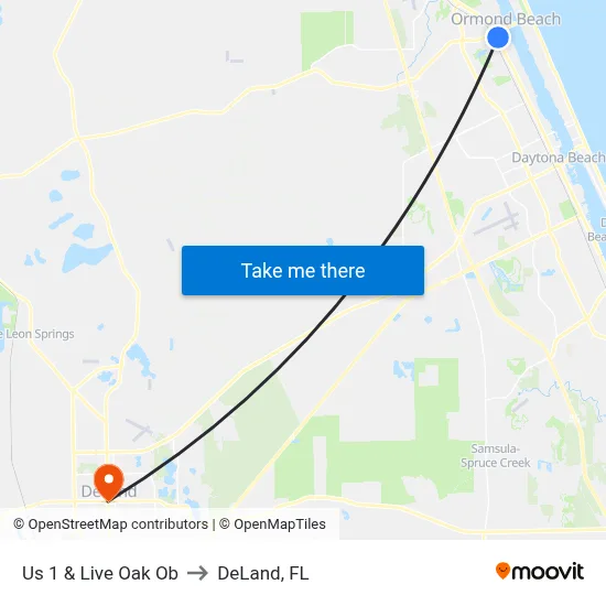 Us 1 & Live Oak Ob to DeLand, FL map