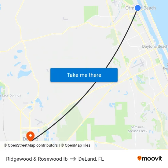Ridgewood & Rosewood Ib to DeLand, FL map