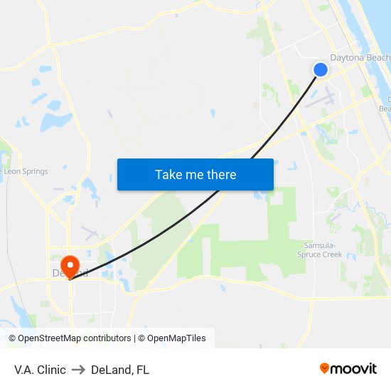 V.A. Clinic to DeLand, FL map