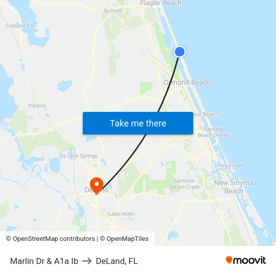Marlin Dr & A1a Ib to DeLand, FL map