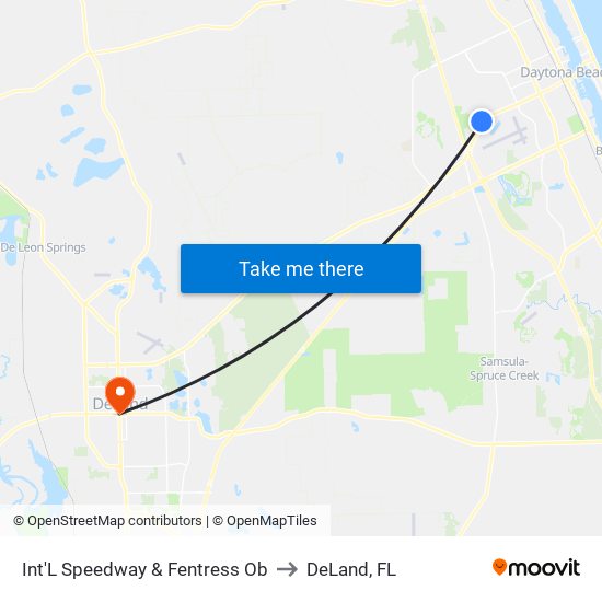 Int'L Speedway & Fentress Ob to DeLand, FL map