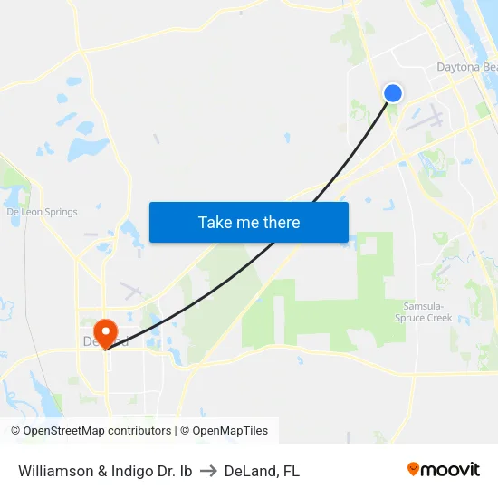 Williamson & Indigo Dr. Ib to DeLand, FL map