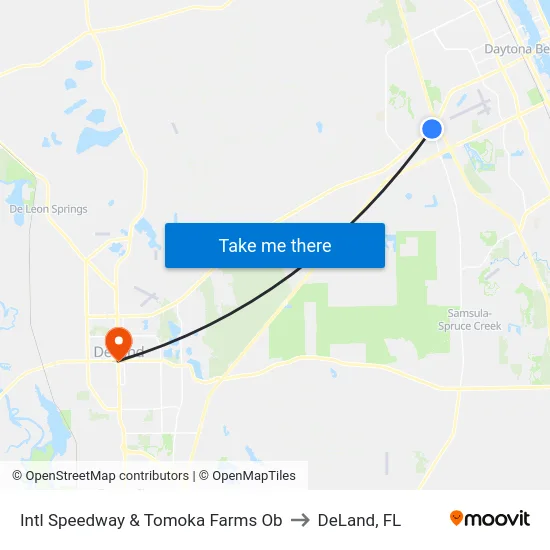 Intl Speedway & Tomoka Farms Ob to DeLand, FL map