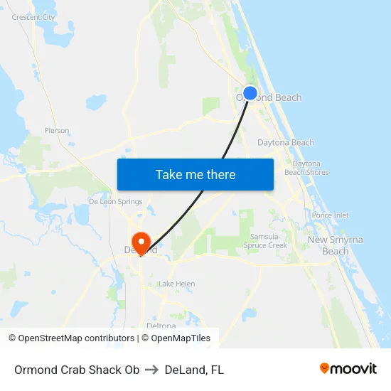 Ormond Crab Shack Ob to DeLand, FL map