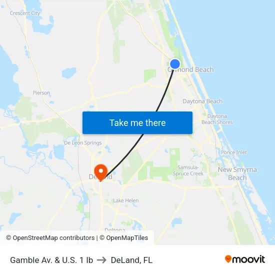 Gamble Av. & U.S. 1 Ib to DeLand, FL map