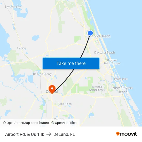 Airport Rd. & Us 1 Ib to DeLand, FL map