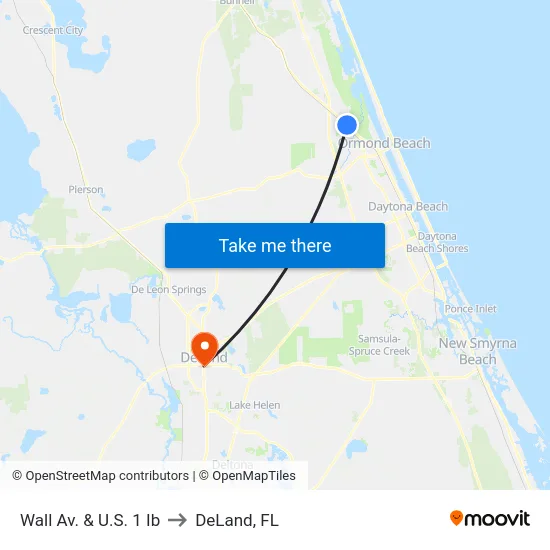 Wall Av. & U.S. 1 Ib to DeLand, FL map