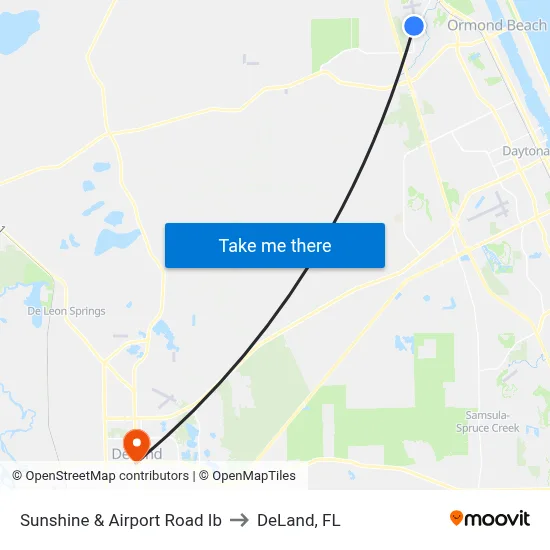 Sunshine & Airport Road Ib to DeLand, FL map