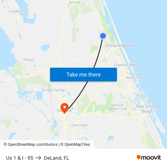 Us 1 & I - 95 to DeLand, FL map