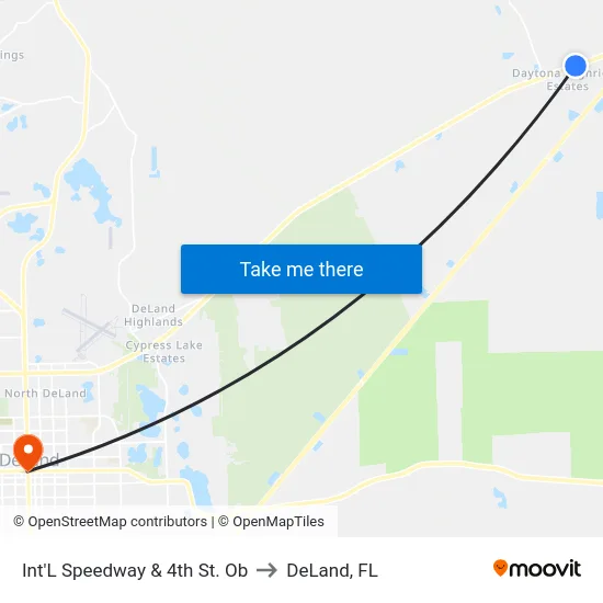 Int'L Speedway & 4th St. Ob to DeLand, FL map