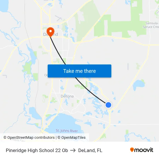 Pineridge High School 22 Ob to DeLand, FL map