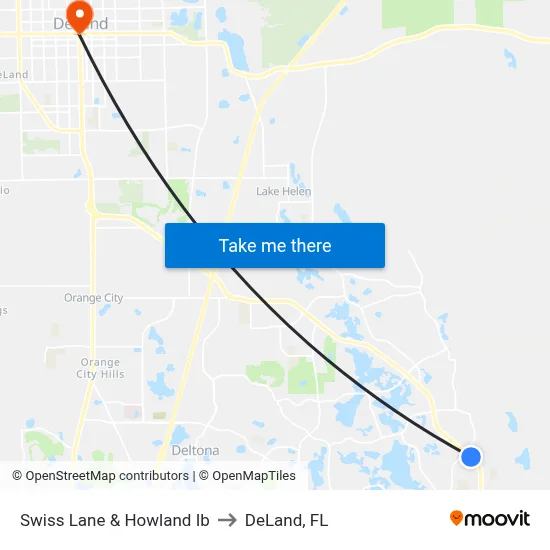 Swiss Lane & Howland Ib to DeLand, FL map