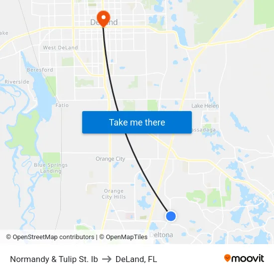 Normandy & Tulip St. Ib to DeLand, FL map