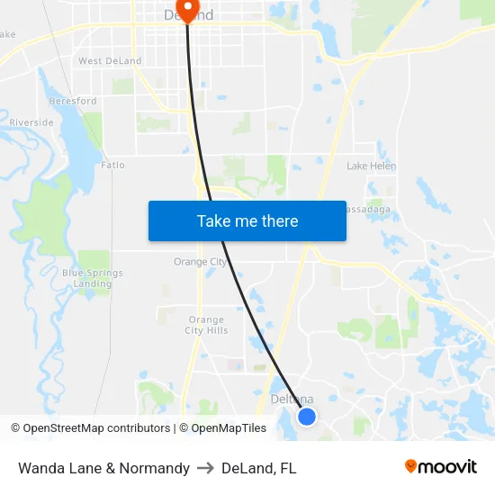 Wanda Lane & Normandy to DeLand, FL map