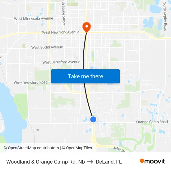 Woodland & Orange Camp Rd. Nb to DeLand, FL map
