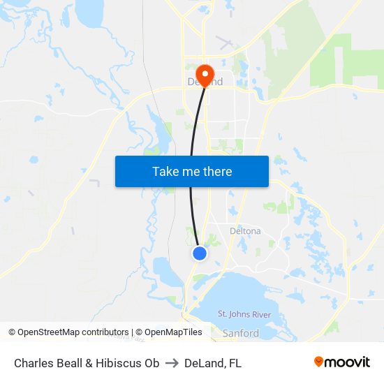Charles Beall & Hibiscus Ob to DeLand, FL map