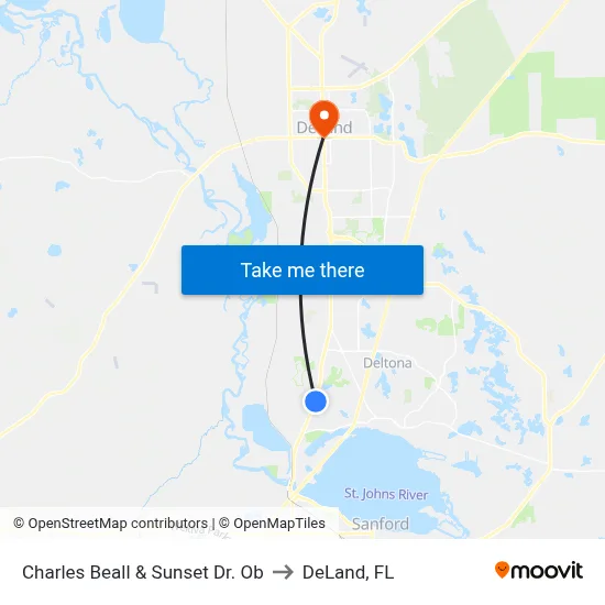 Charles Beall & Sunset Dr. Ob to DeLand, FL map