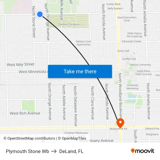 Plymouth  Stone Wb to DeLand, FL map