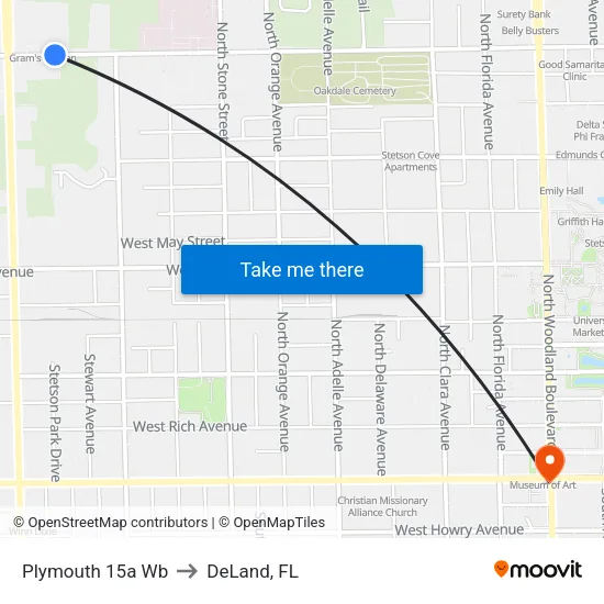 Plymouth  15a Wb to DeLand, FL map