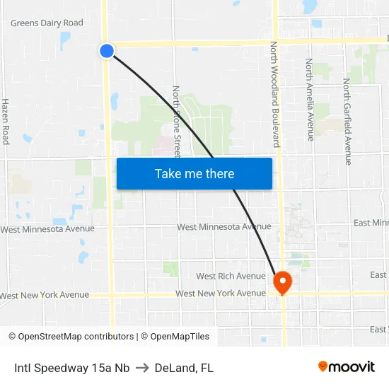 Intl Speedway  15a Nb to DeLand, FL map